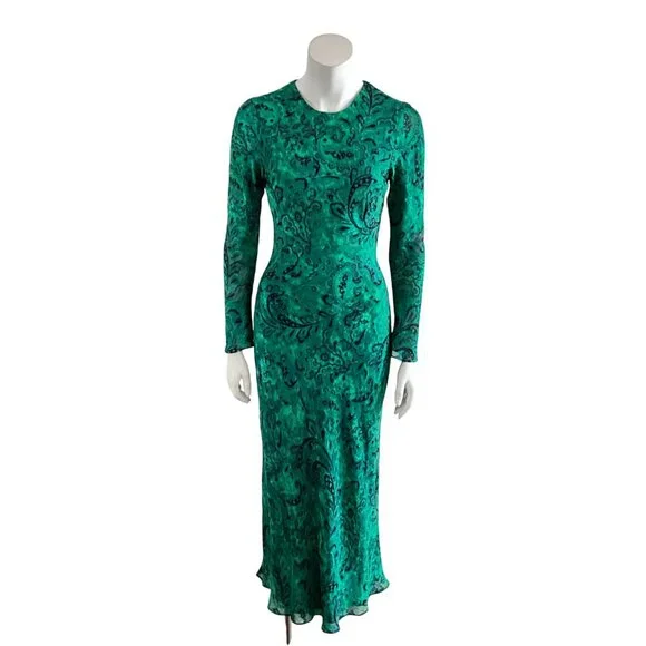 zara green long sleeve dress ZARA MOST WANTED ECRU GREEN LEAF MIDI TEA DRESS Ladies – Afashionistastore main image 0